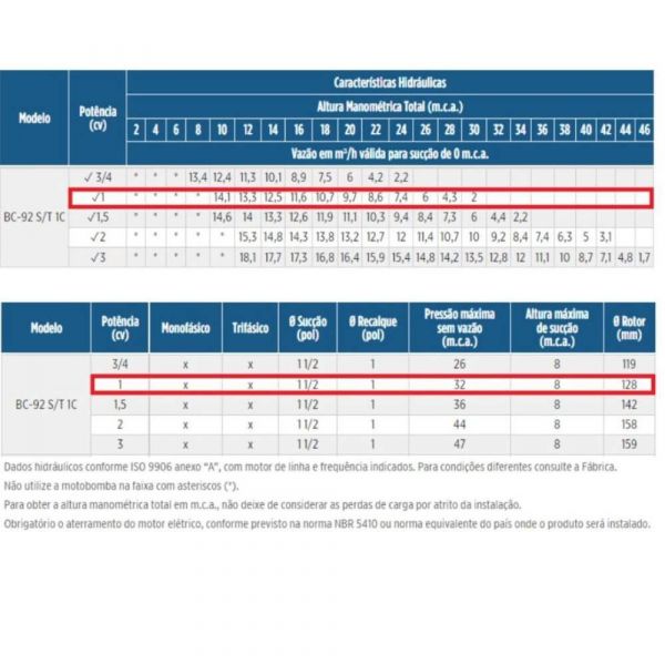 Motobomba Monofásico 1,0CV BC-92S 1C 127/220V Schneider