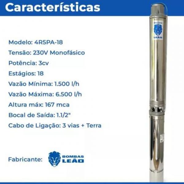 Motobomba Monofásico 3CV 230V 4R5PA-18 Com Box Leão