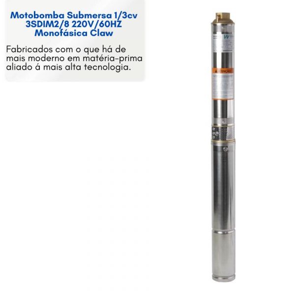 Motobomba Submersa 1/3cv 3SDIM2/8 220V/60HZ Monofásica Claw