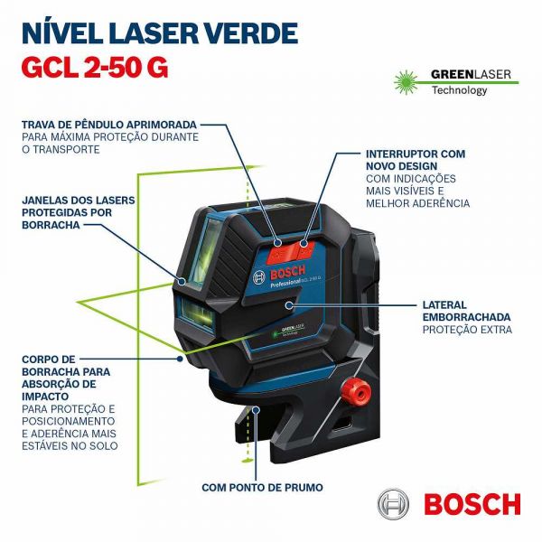 Nível a laser Bosch GCL 2-50 G 50 metros com pontos