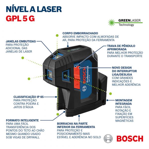 Nível laser verde Bosch GPL 5 G de 5 pontos