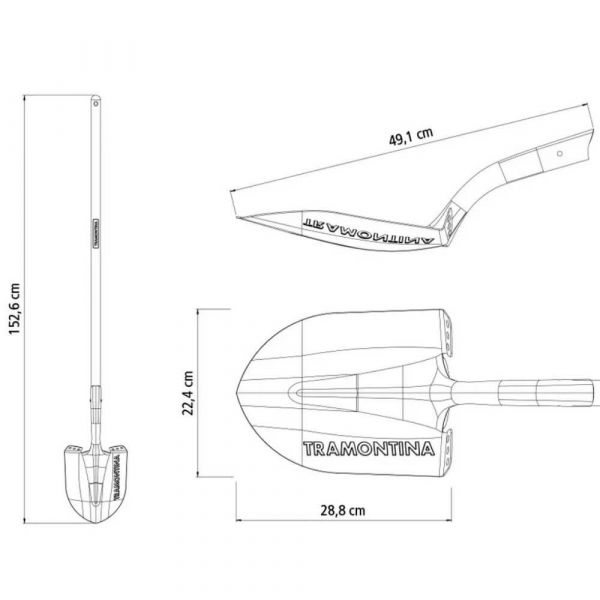 Pá de Bico Reto em Aço com Cabo de Madeira Apoio Pé Tramontina