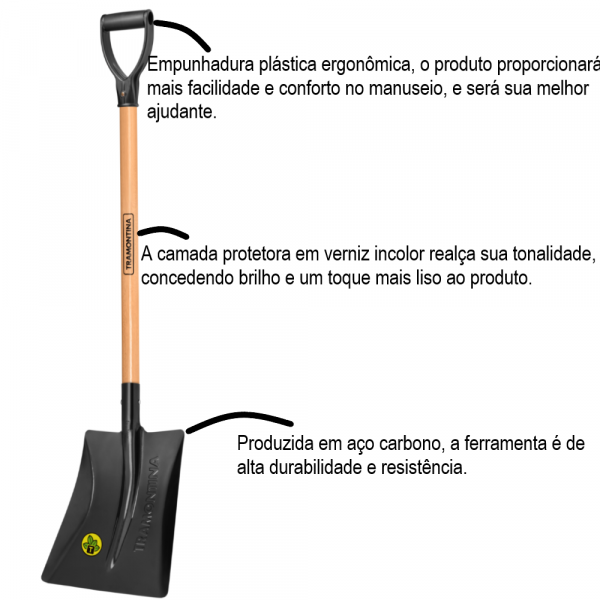 Pá Quadrada com Cabo 71 cm Tramontina