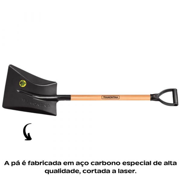 Pá Quadrada em Aço com Cabo de Madeira Tramontina 