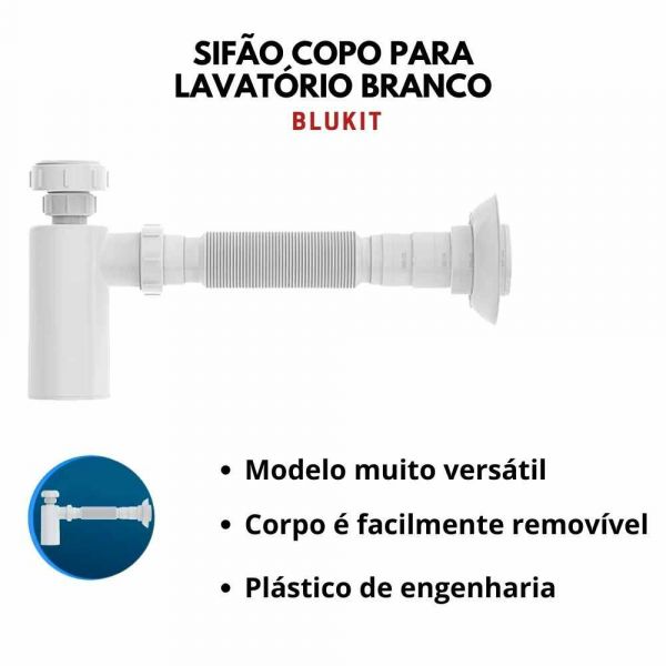 Sifão Copo para Lavatório Branco Blukit
