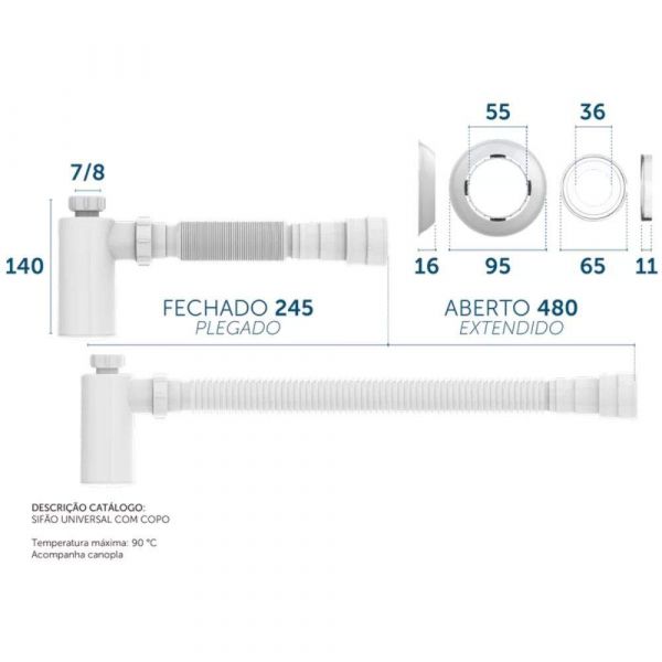 Sifão Copo para Lavatório Branco Blukit
