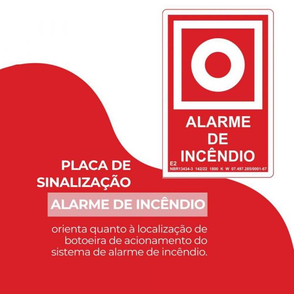 Placa de Sinalização 30 X 18mm Luminescente Alarme Incêndio