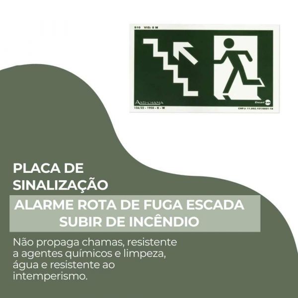 Placa de Sinalização 30 X 18 Luminescente Rota de Fuga Escada Subir