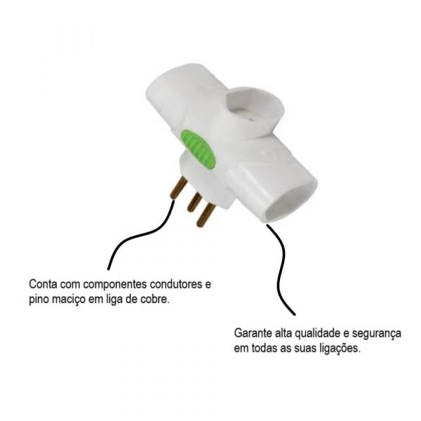 Pino Multiplicador 3 Saídas 2P+T 10A 250V Daneva