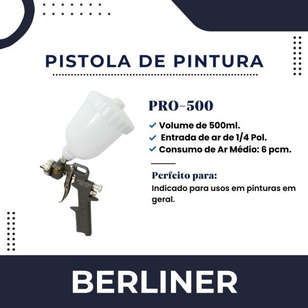 Pistola de Pintura 1,5mm 500ML PRO-500 Berliner