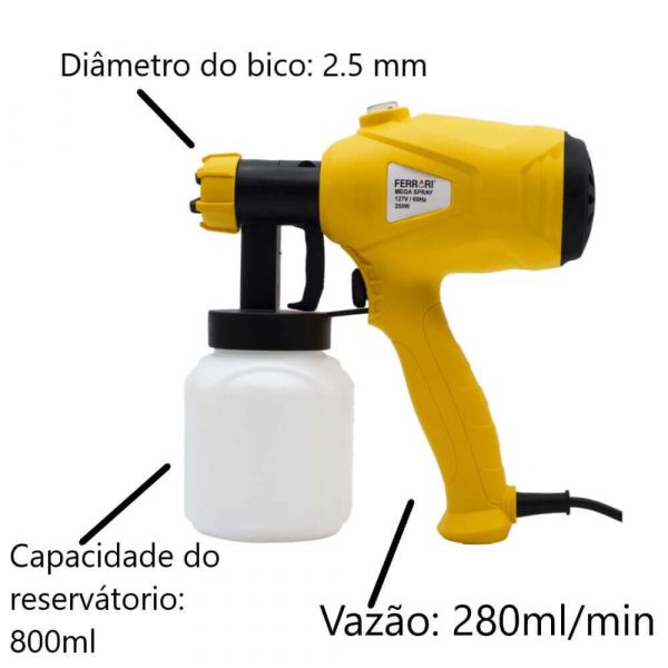 Pistola de Pintura Pulverizadora Mega Spray 350W 127V Ferrari
