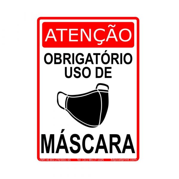 Placa de Sinalização 30X20cm Uso Obrigatório de Máscara