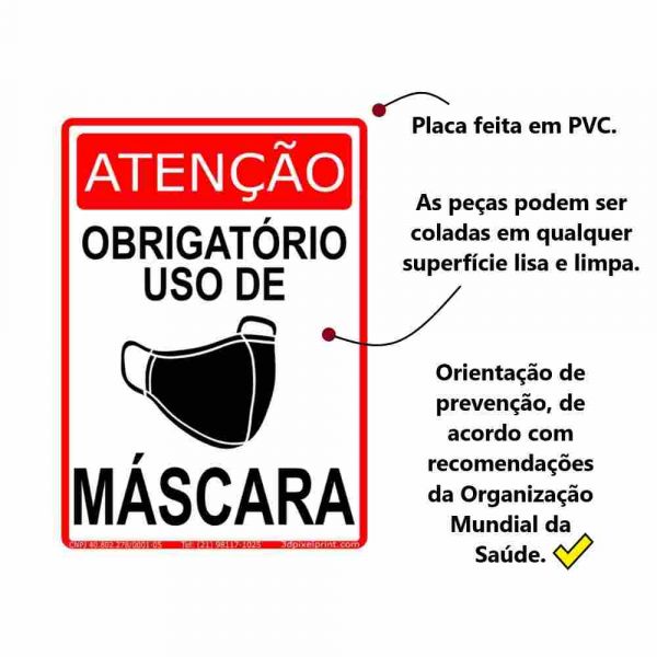Placa de Sinalização 30X20cm Uso Obrigatório de Máscara