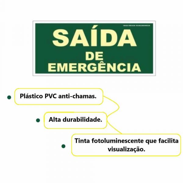 Placa de Sinalização Luminescente 30X18cm Saída de Emergência