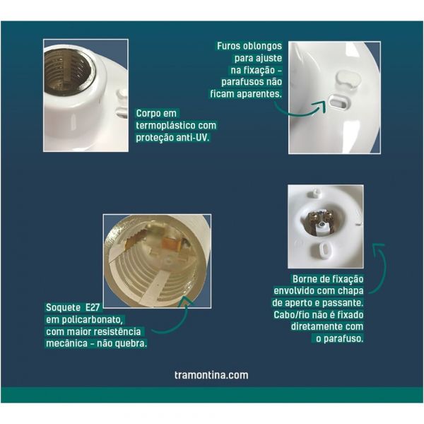 Plafon Soquete de Policarbonato E27 Tramontina