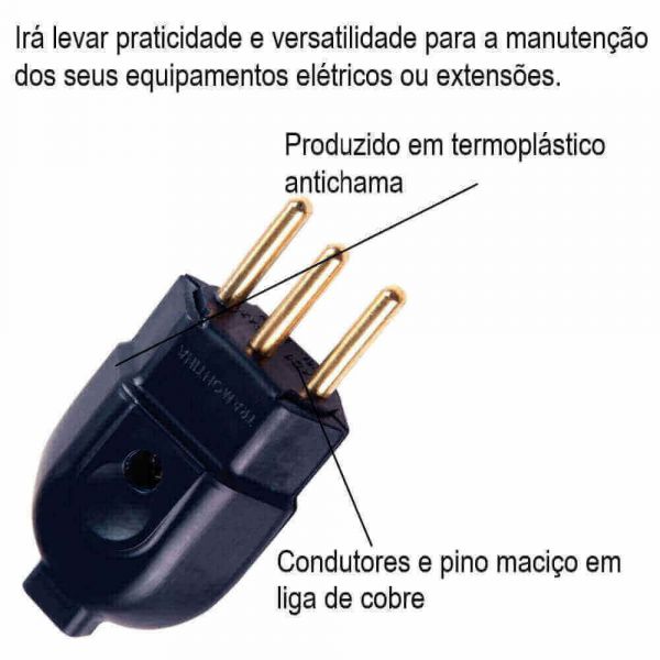 Plugue Preto Macho 2P+T 10 A 250 V Tramontina 