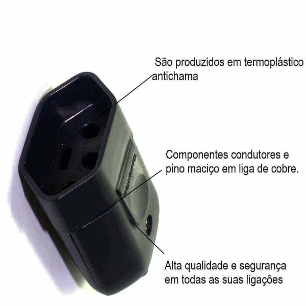 Plugue Fêmea 2P 10A 250V Preto E Branco Tramontina 