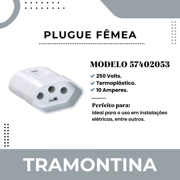 Plugue Fêmea Granel Branco 2P+T 10 A 250 V Tramontina