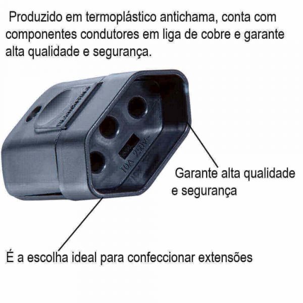 Plugue Fêmea Preto 2P+T 250 V 20 A Tramontina 57403055