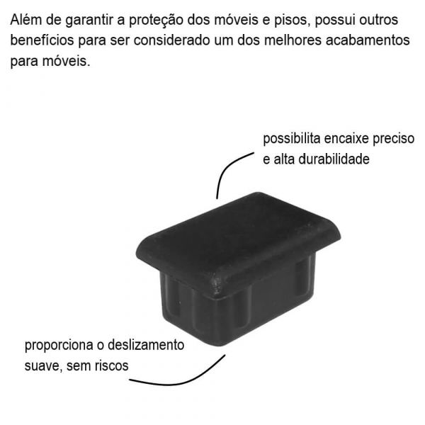 Ponteira Interna 30mm x 20mm Preta Emar