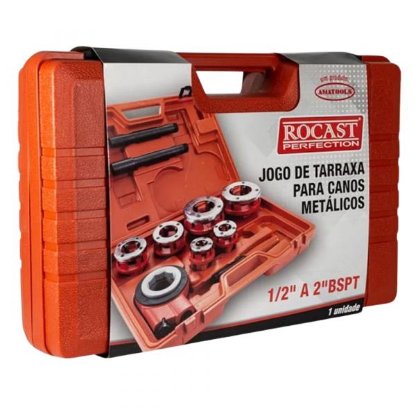 Jogo de Tarraxas para Canos Metálicos com 6 Peças 1/2 a 2 Pol Rocast 