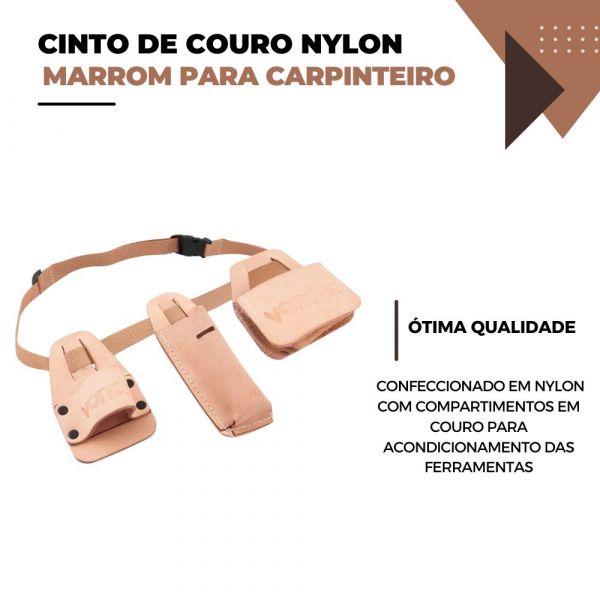 Cinto De Couro Nylon Marrom Para Carpinteiro Vonder