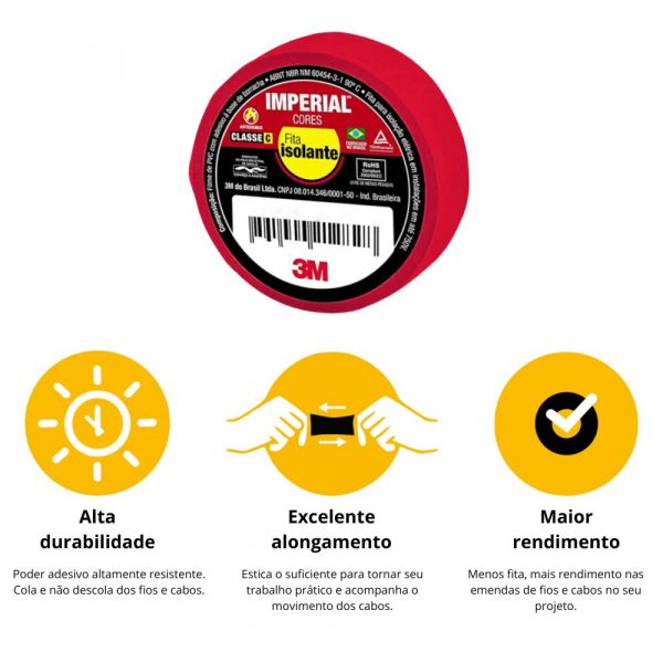 Fita Isolante Imperial Slim Vermelha 18mmx10m 3M