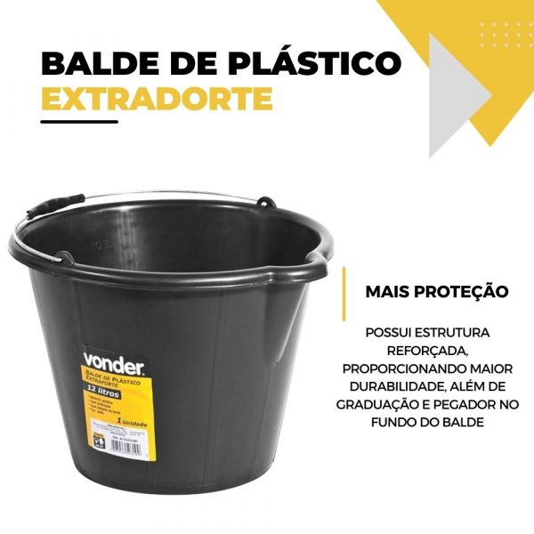 Balde de Plástico Extraforte 12 Litros Preto Vonder
