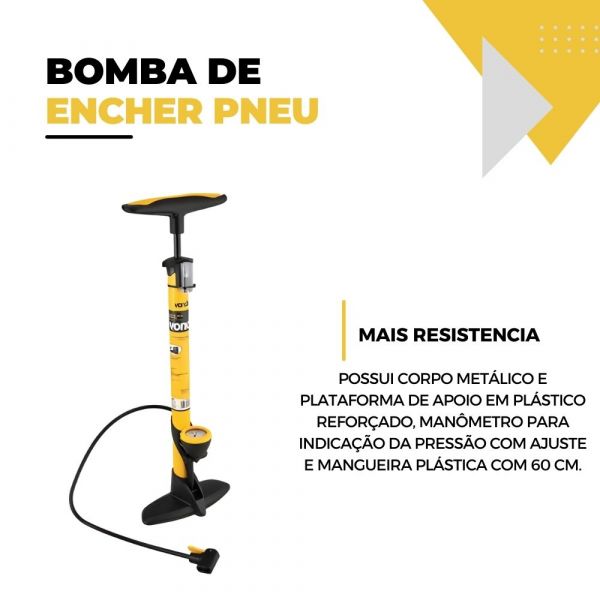 Bomba de Encher pneu 60 cm Com Manometro Vonder