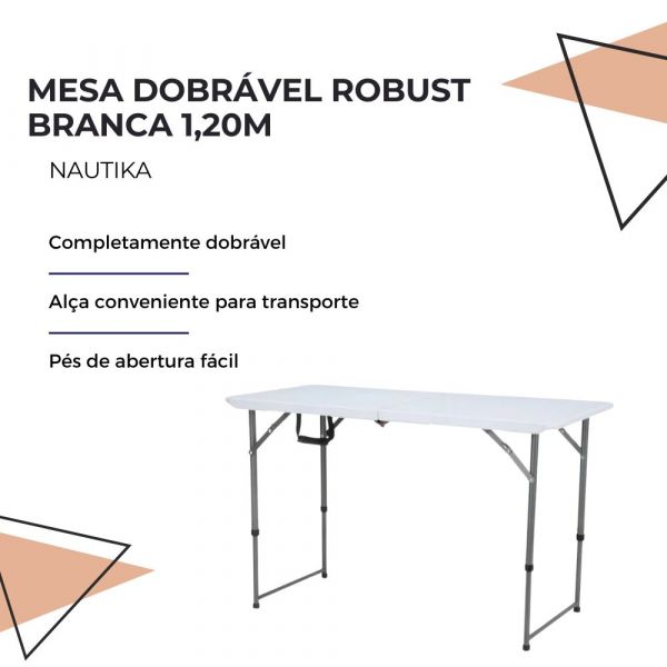 Mesa Dobrável Robust Branca 1,20m Nautika