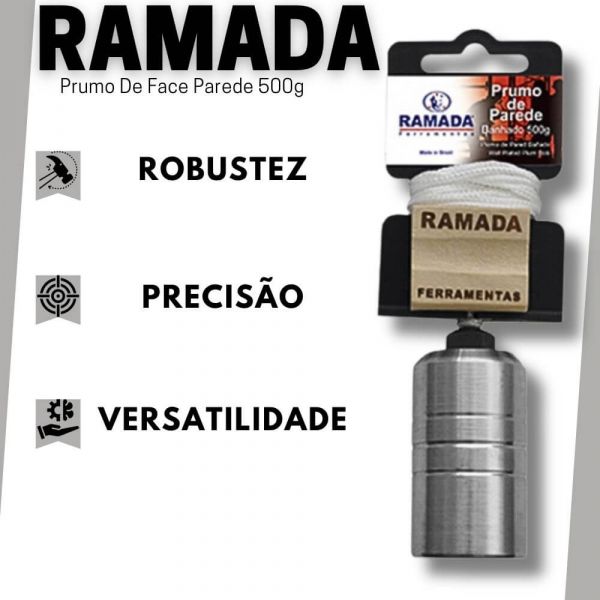 Prumo De Face Parede 500g Maciço Aço 2m Nylon Ramada