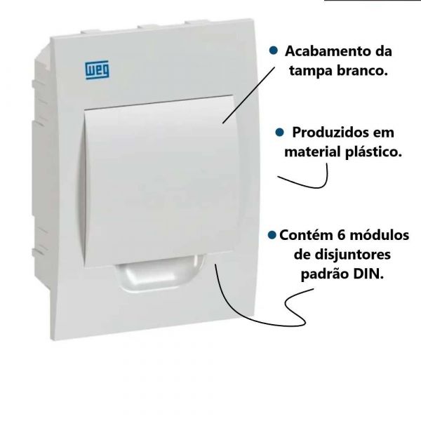 Quadro de Distribuição Para 6 Polos DIN Embutir Branco Weg