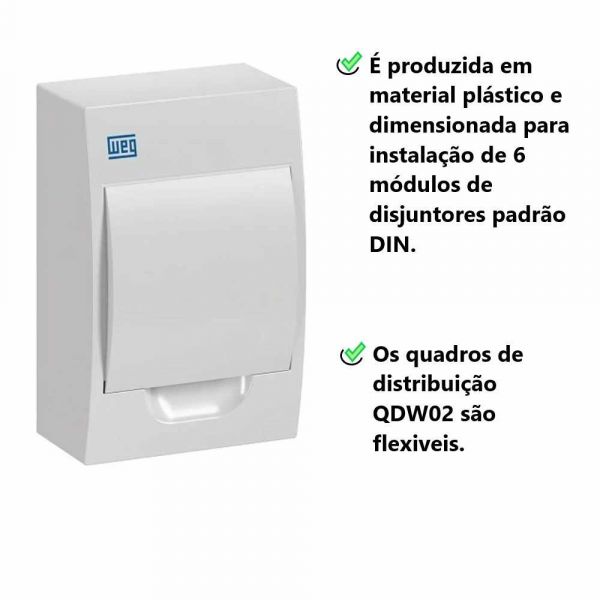 Quadro de Distribuição Para 6 Polos Sobrepor PVC Branco Weg