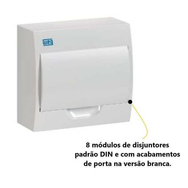 Quadro de Distribuição Para 8 Polos Sobrepor PVC Branco Weg