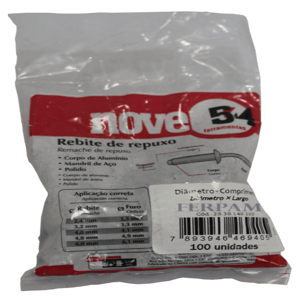 Rebite de Repuxo 3,2x12 (100 Peças)- Nove54