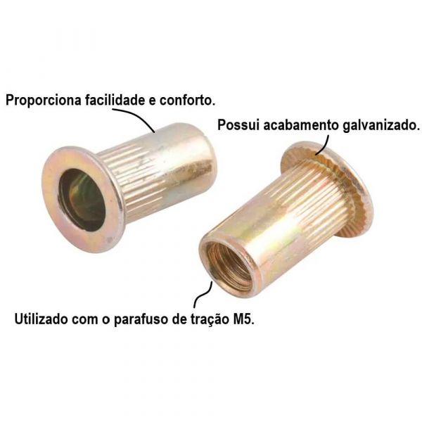 Rebite De Rosca Ac M5 Para Rebitadeira Manual Com 10 Unidades Vonder