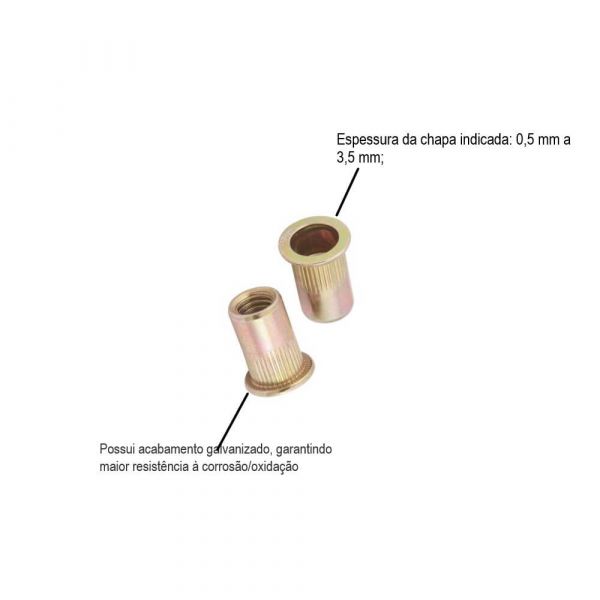 Rebite De Rosca Em Aço M8 x 18,0 mm 10 Unidades Vonder