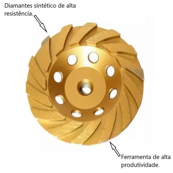 Rebolo Diamantado Turbo Segmentado 115mm com Rosca M14 Mtx