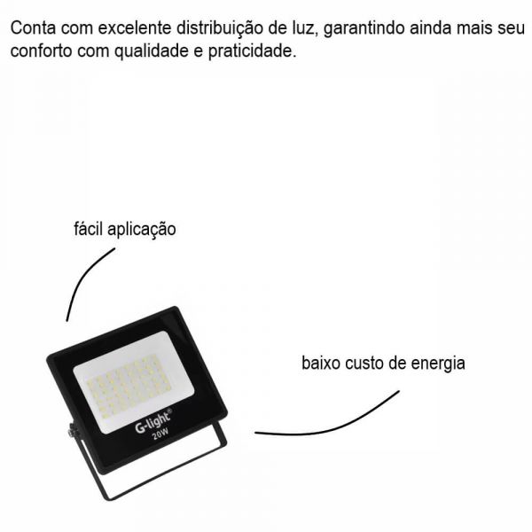 Refletor Slim Led 20W 6400K IP65 Preto Bivolt GLight