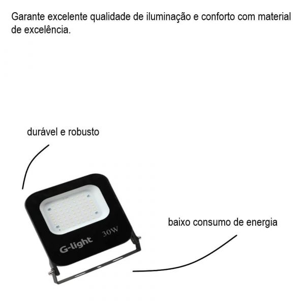 Refletor Slim Led 30W 6400K IP65 Bivolt GLight