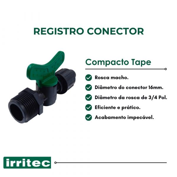 Registro Conector Compacto Tape Rosca Macho 3/4 Pol. X 16mm Irritec