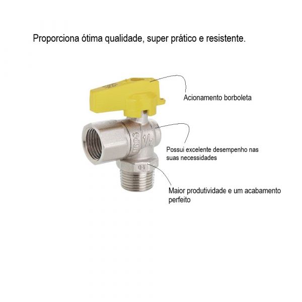 Registro De Esfera 90° Para Gás Macho Fêmea 1/2X1/2” Emmeti