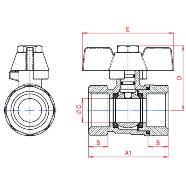 Registro de Esfera para Gás PN 40 Borboleta 1/2” NPT Reta F/F MGA