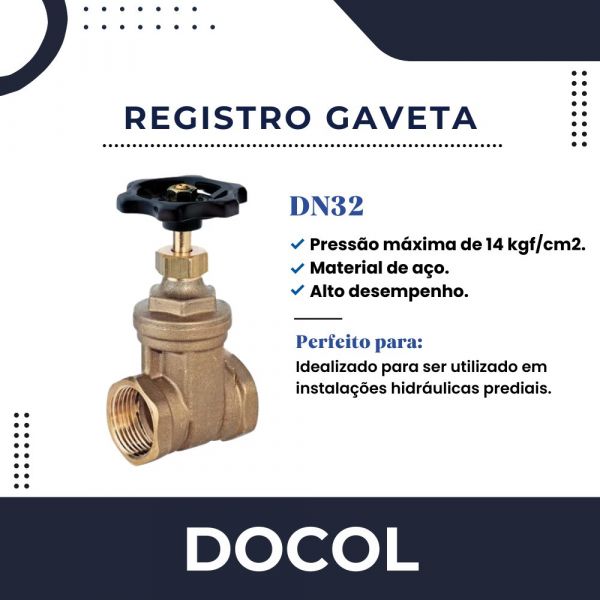 Registro De Gaveta Europa 1.1/4” DN32 Docol