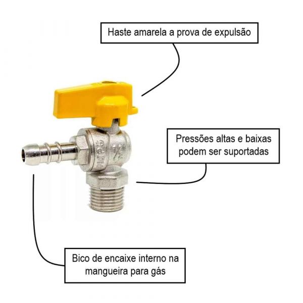 Registro para Gás de Esfera Angular 90 1/2”(M) X 3/8”(BM) Emmeti