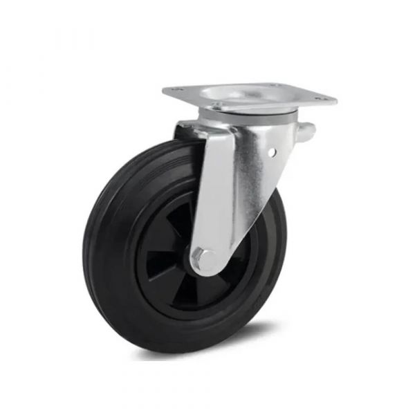 Rodízio Giratório 8” Com Placa e Freio Roda Borracha Maciça Colson