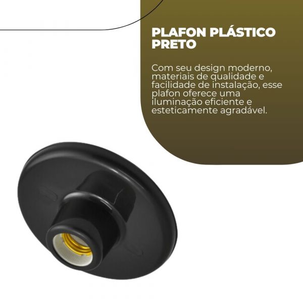 Plafon Plástico Preto com Bocal de Porcelana E27 G-Light