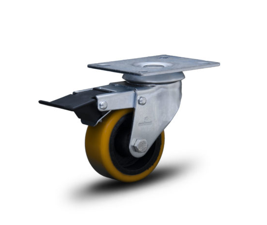 Rodízio Placa Giratória Com Freio Roda em Ferro Com PU Colson 170kg