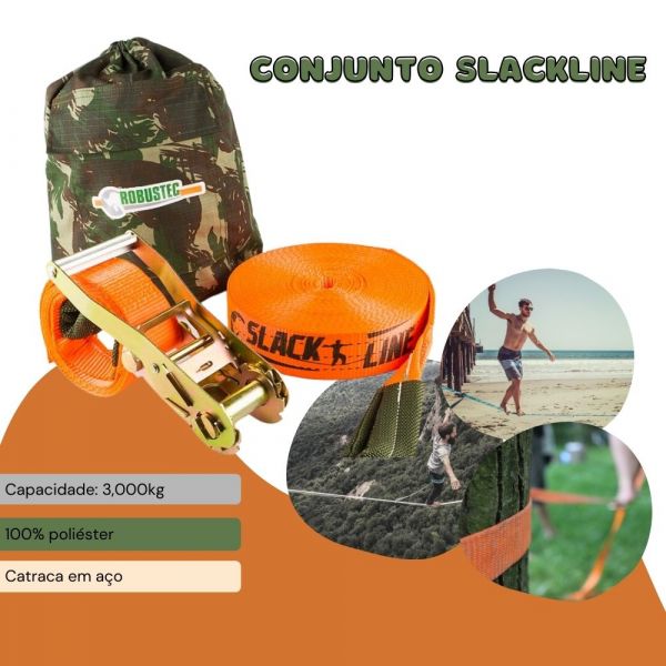 Conjunto Slackline 10M Com Bolsa Camuflada Robustec