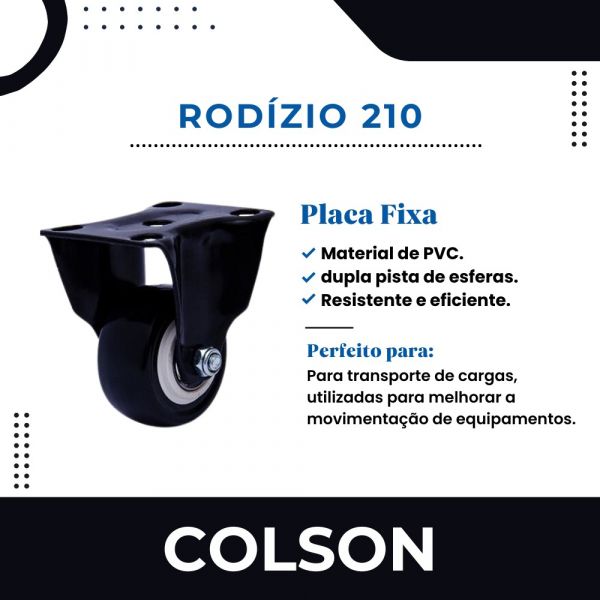 Rodizio 210 Placa Fixa PVC Preto Colson 6049
